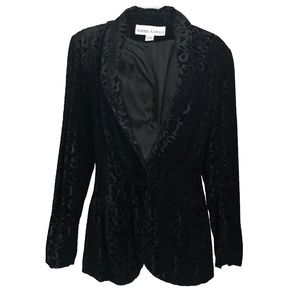 Norma Kamali Jacket Black Velvet Burnout Squiggles Tuxedo Collar Vintage 1980s